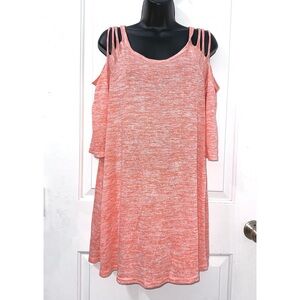 Umgee pink/coral heather cold-shoulder tunic, size small